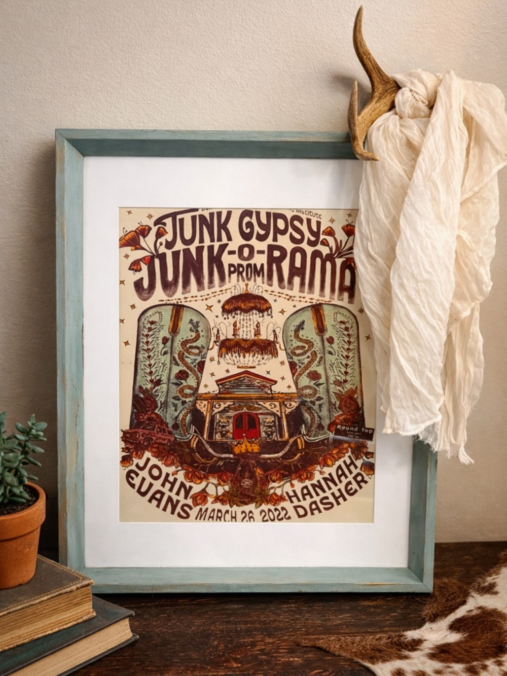 Junk Gypsy Framed Poster Rustic Western Decor Antler Accent